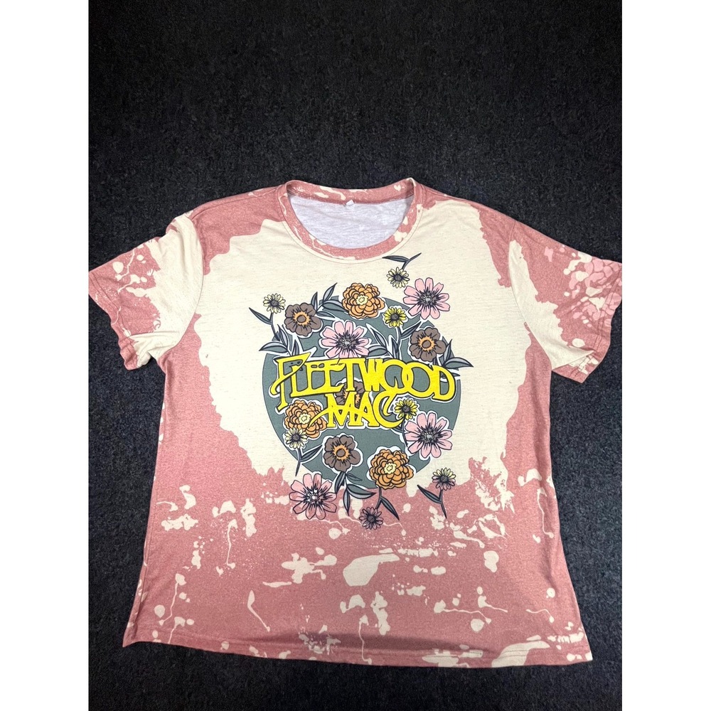 Fleetwood Mac T Shirt Kids XL Pink Floral Stretch Bleach Tie Dye Graphic Print